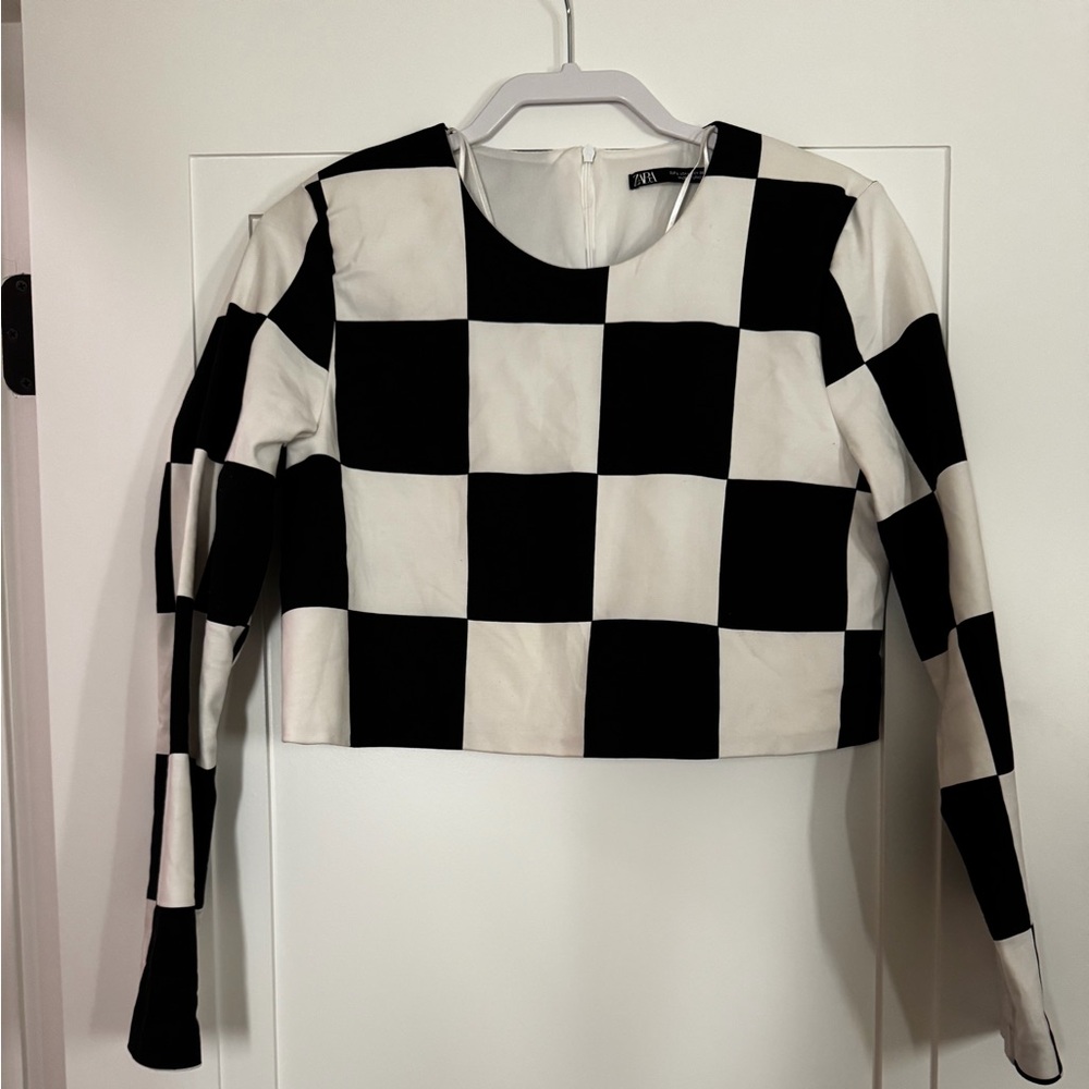 Zara Black and White Checkered Crop Top